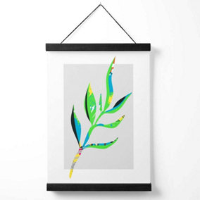 Papyrus Leaf Blue and Green Abstract Minimalist Medium Poster with Black Hanger