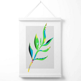 Papyrus Leaf Blue and Green Abstract Minimalist Poster with Hanger / 33cm / White