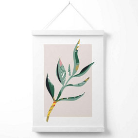 Papyrus Leaf Green and Red Minamilist Poster with Hanger / 33cm / White