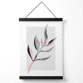 Papyrus Leaf Grey and Pink Boho Botanical Medium Poster with Black Hanger