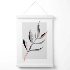 Papyrus Leaf Grey and Pink Boho Botanical Poster with Hanger / 33cm / White