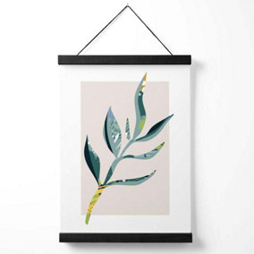 Papyrus Leaf Teal and Green Mid Century Modern  Medium Poster with Black Hanger