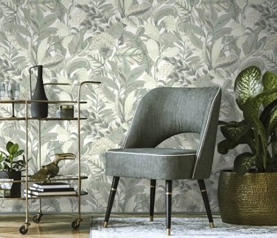 Paradise Floral - Green and Sliver by Elle Decoration Paste the Wall Vinyl