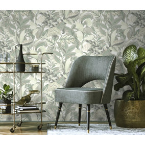 Paradise Floral - Green and Sliver by Elle Decoration Paste the Wall Vinyl