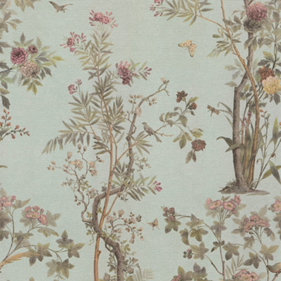 Paradise Garden Duck Egg Green Floral Wallpaper 79043-5