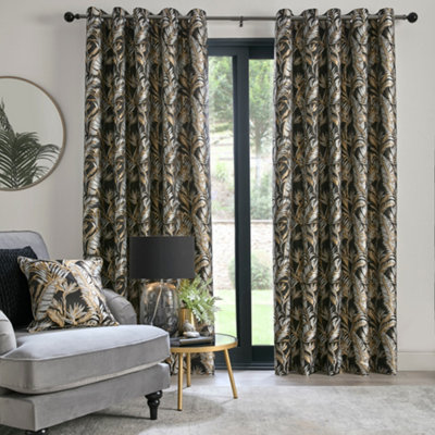 Paradise Palm Jacquard Palm Leaf Pair of Eyelet Curtains