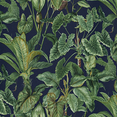 Paradisio Tropical Leaves Wallpaper Navy Erismann 6303-08