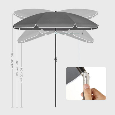 Parasol, Portable Beach Umbrella with Octagonal Canopy and Tilt Feature ...