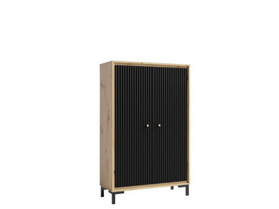 Parii Highboard Cabinet in Black - W890mm H1400mm D370mm, Sleek and Modern