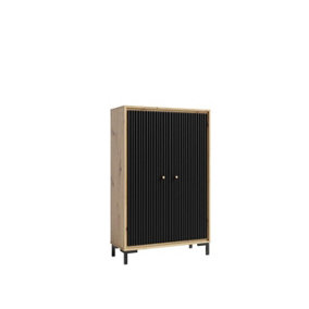 Parii Highboard Cabinet in Black - W890mm H1400mm D370mm, Sleek and Modern