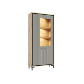 Parii Tall Display Cabinet in Grey - W890mm H1960mm D540mm, Sophisticated and Versatile