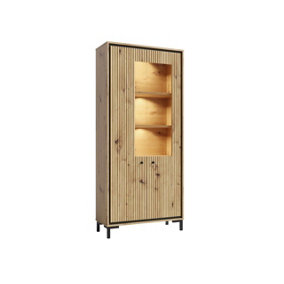 Parii Tall Display Cabinet in Oak Artisan - W890mm H1960mm D540mm, Elegant and Durable