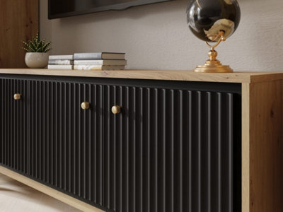 Parii TV Cabinet in Black - W1300mm H560mm D370mm, Sleek and Modern