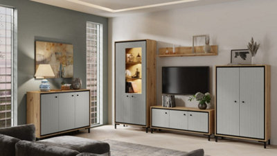 Parii TV Cabinet in Grey - W1300mm H560mm D370mm, Elegant and Versatile