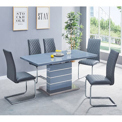 Parini Extending Grey Gloss Dining Table 6 Ronn Grey Chairs | DIY at B&Q