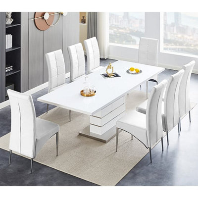 Parini Extending White Gloss Dining Table 8 Vesta White Chairs | DIY at B&Q