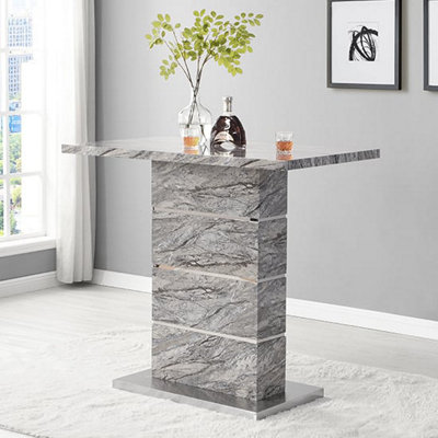 Parini High Gloss Bar Table Rectangular In Melange Marble Effect
