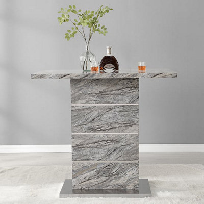 Parini High Gloss Bar Table Rectangular In Melange Marble Effect
