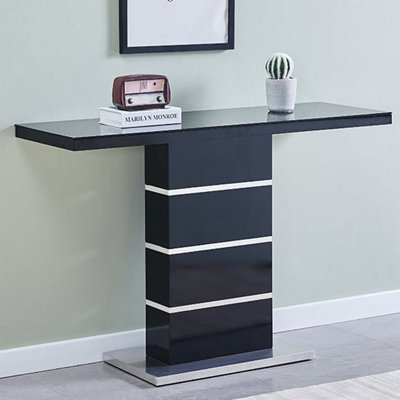 Parini High Gloss Console Table In Black With Glass Top