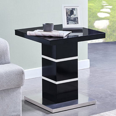 Parini High Gloss Lamp Table In Black With Glass Top