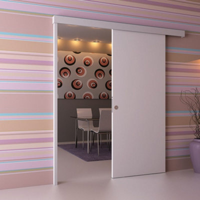 Paris 1 Sliding Door Kit 2m & Round Satin Chrome Handle set