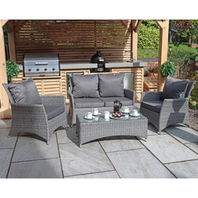 Paris 4 Seater 4 Pc Lounging Coffee Set with Cushions - Synthetic Rattan - H35 x W100 x L48 cm - Cream