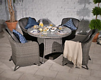 Paris 4 Seater Round Table with Cushions - Synthetic Rattan - H74 x W110 x L110 cm - Grey