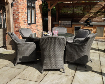 Paris 6 Seater Round with Cushions - Synthetic Rattan - H74 x W140 x L140 cm - Grey