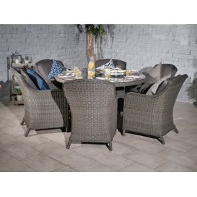 Paris 6 Seater Round with Cushions - Synthetic Rattan - H74 x W140 x L140 cm - Grey