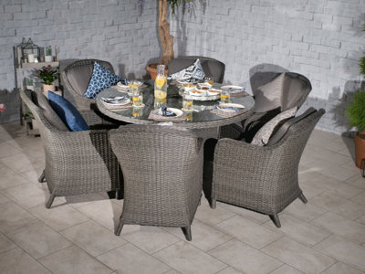 Paris 6 Seater Round with Cushions - Synthetic Rattan - H74 x W140 x L140 cm - Grey