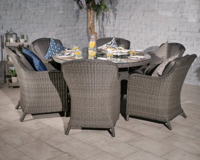 Paris 6 Seater Round with Cushions - Synthetic Rattan - H74 x W140 x L140 cm - Grey