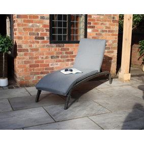 Paris Adjustable Sunlounger Manual Multi Position Backrest with Cushion - Synthetic Rattan - H40 x W60 x L200 cm - Grey