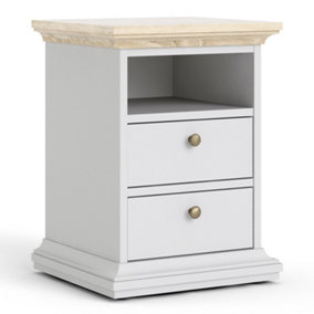 Paris Bedside 2 Drawers in White and Oak