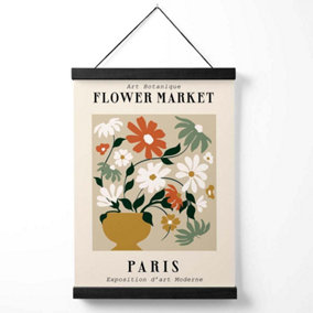 Paris Beige and Green Flower Market Exhibition Medium Poster with Black Hanger