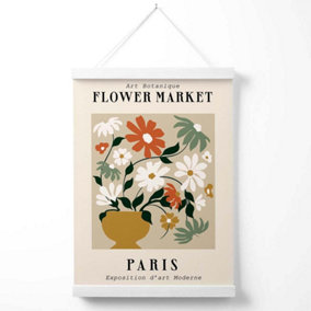 Paris Beige and Green Flower Market Exhibition Poster with Hanger / 33cm / White