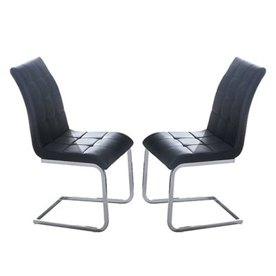 Paris Black Faux Leather Dining Chairs In Pair