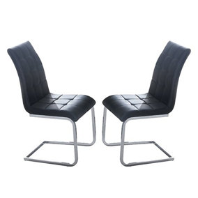 Paris Black Faux Leather Dining Chairs In Pair