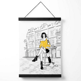 Paris Cafe  Girl with Cat Style and Fashion Sketch Medium Poster with Black Hanger