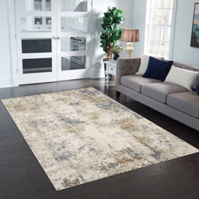 Paris Chenille Abstract Rug in creme and blue 100x200cm