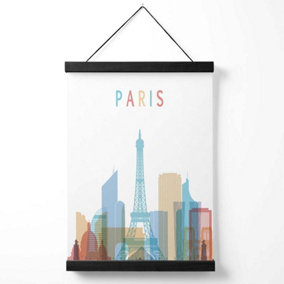 Paris Colourful City Skyline Medium Poster with Black Hanger