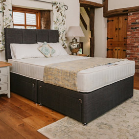 Paris Comfort Orthopaedic Sprung Divan Bed Set 4FT Small Double 2 Drawers Side - Naples Slate
