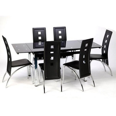 Paris Extending Black Glass Dining Table With Chrome Metal Legs