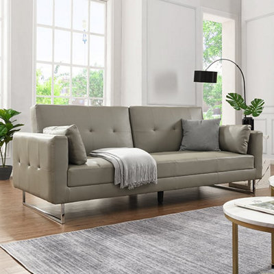 Paris Faux Leather 3 Seater Sofa Bed In Grey | DIY at B&Q