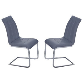 Paris Grey Faux Leather Dining Chairs In Pair