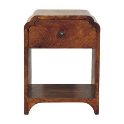 Paris Mango Wood Bedside Table with Drawer and Open Shelf, Chestnut Finish
