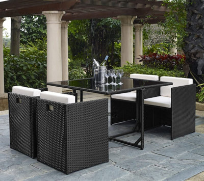 Black rattan cube table best sale and chairs