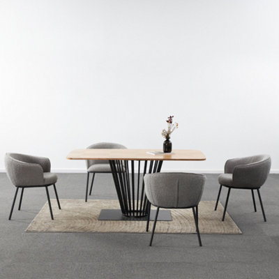 Paris  Rectangular Oak Veneer Wooden Table with 4 pcs of Grey Boucle padded Chairs, Table with chairs set,