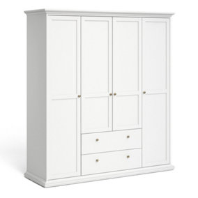 Paris Wardrobe with 4 Doors and 2 Drawers in White