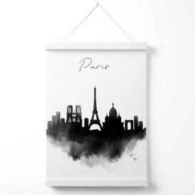 Paris Watercolour Skyline City Poster with Hanger / 33cm / White