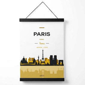 Paris Yellow and Black City Skyline Medium Poster with Black Hanger